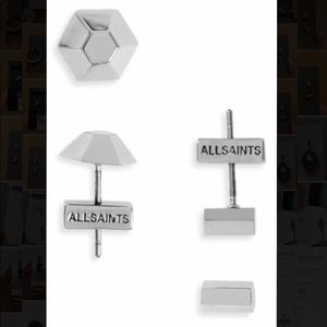 ALLSAINTS ER DOME HEX STUD SET - Silver